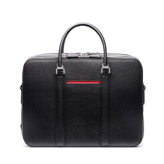 . Manhattan Double Zip Leather Briefcase In Black