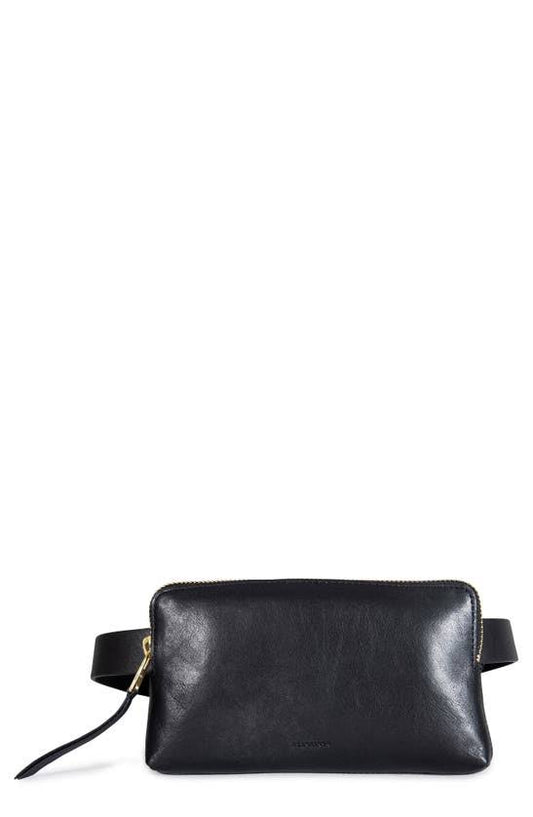 Zip Leather Belt Bag In Black Warm Brass