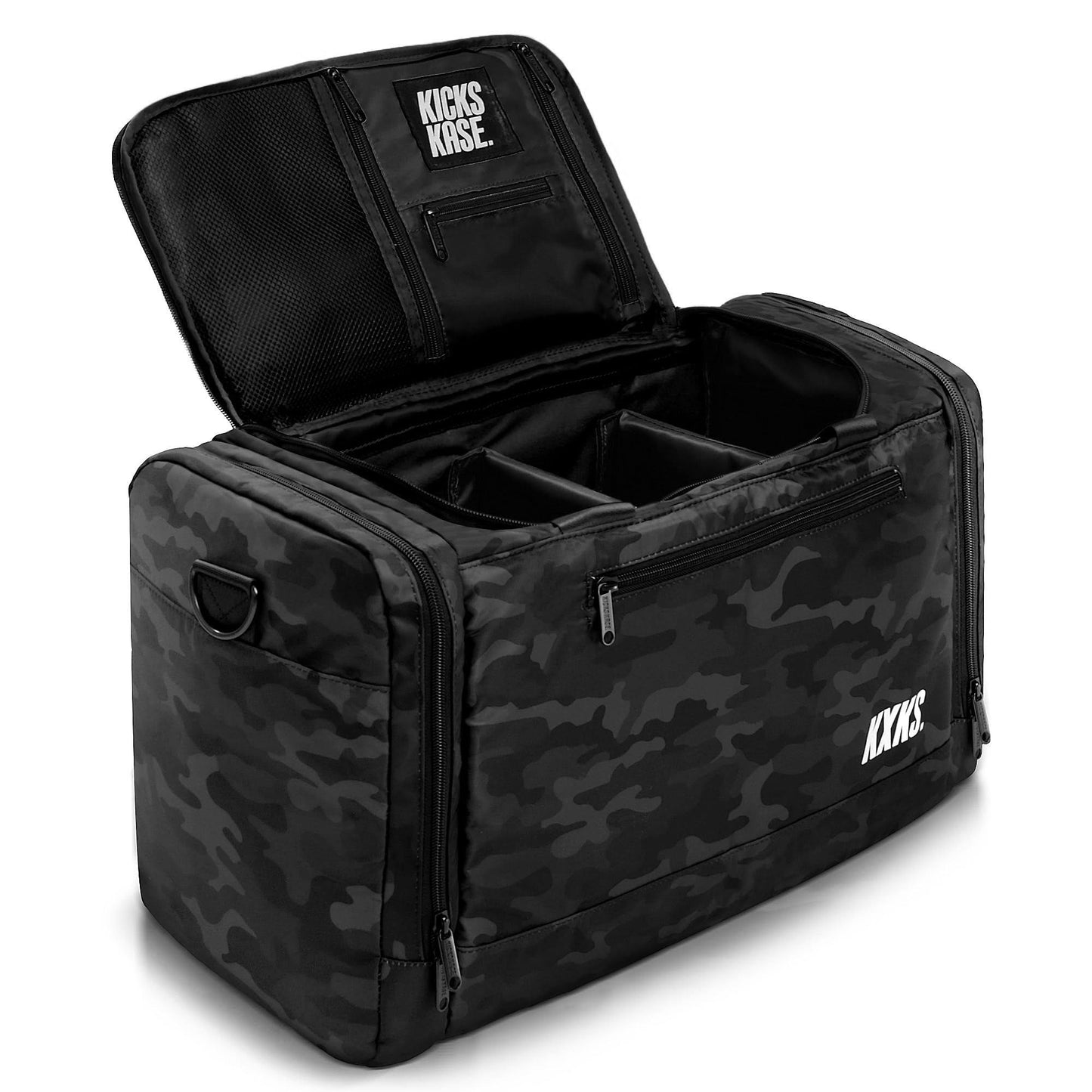 (Kicks Kase) Camo Premium Sneaker Bag & Travel Duffel Bag - 3 Adjustable Compartment Dividers - For Shoes, Clothing And Gym